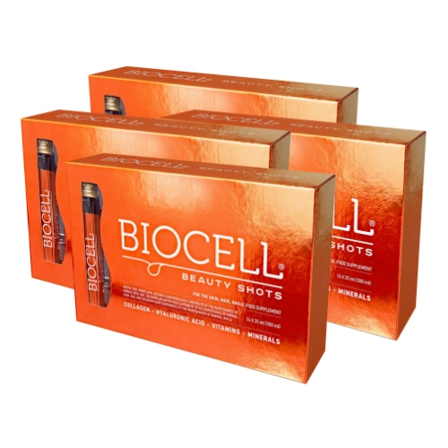 (Nieaktywny) 4 x Biocell Beauty Shots - naturalny kolagen* do picia - 4 x 14 fiolek x 25 ml