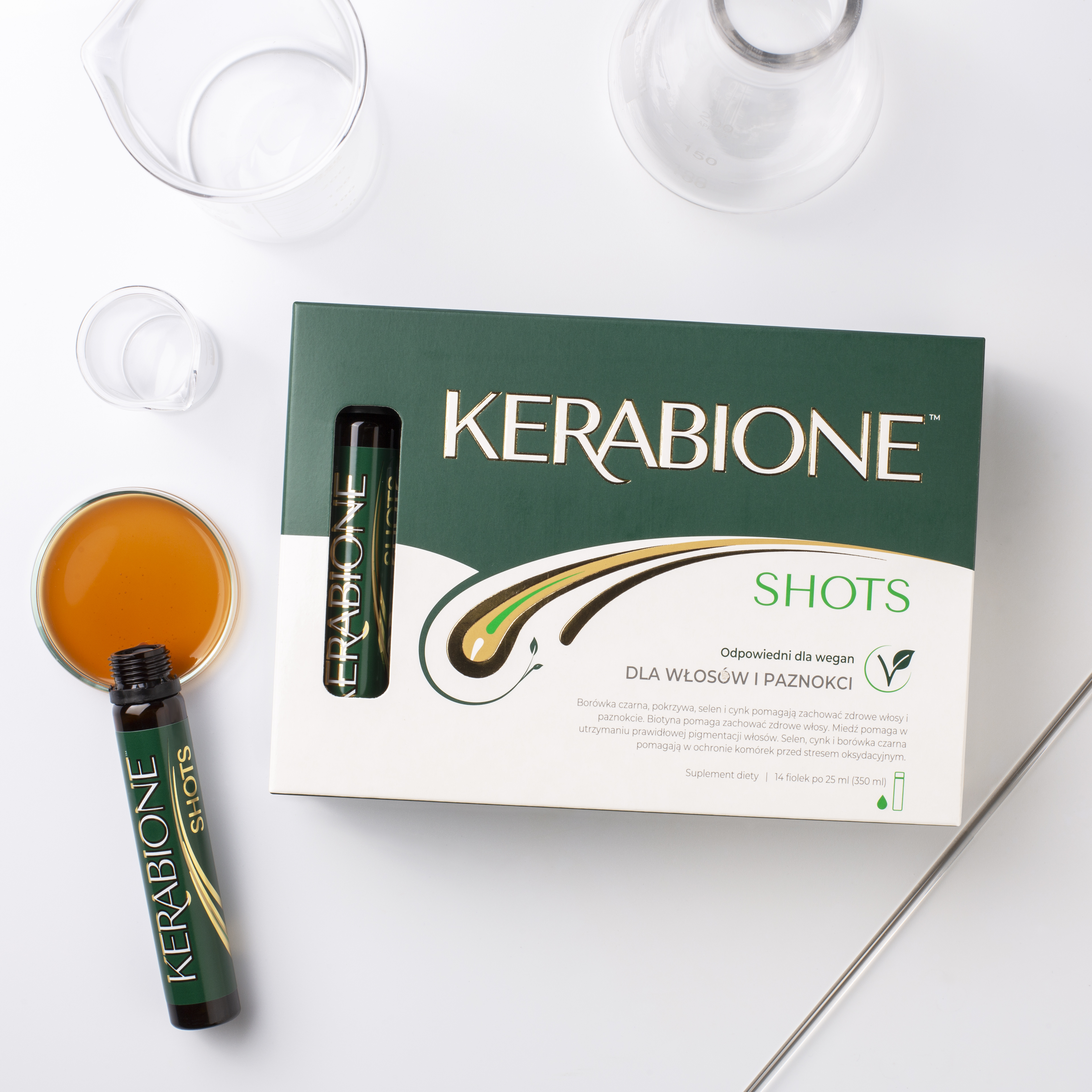 Kerabione Shots - wegańska formuła na wypadanie włosów do picia (Nowy Smak) - 14 x 25 ml